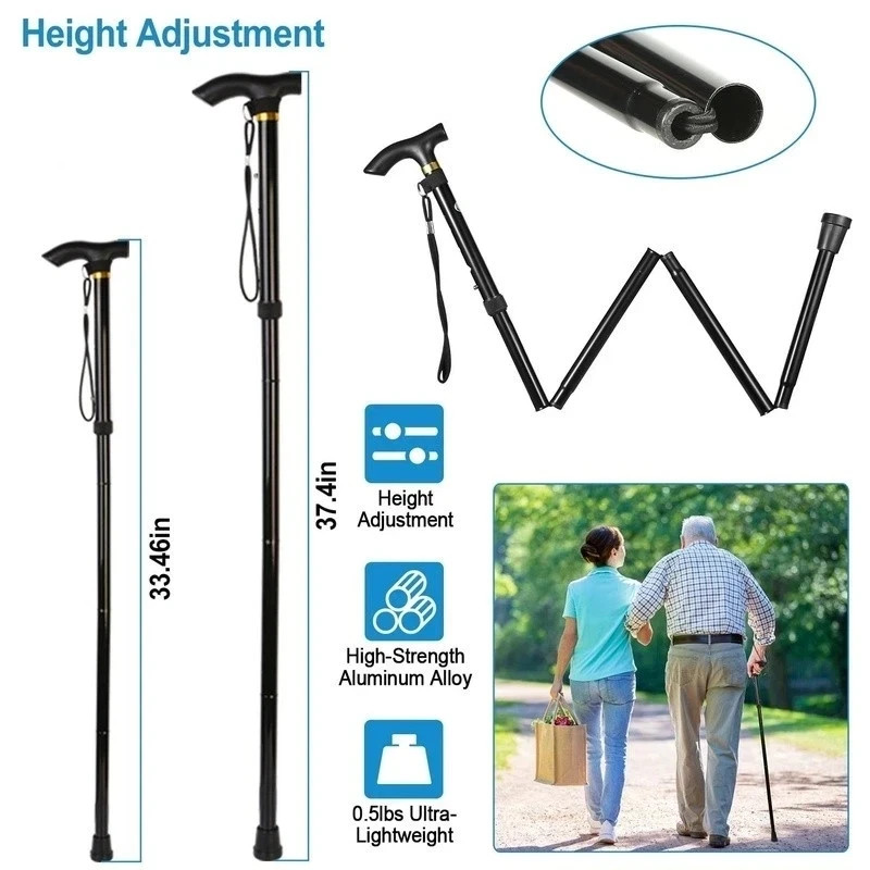 Hiking Pole Folding Long-distance Journey Climbing Mountains Walking Stick Black