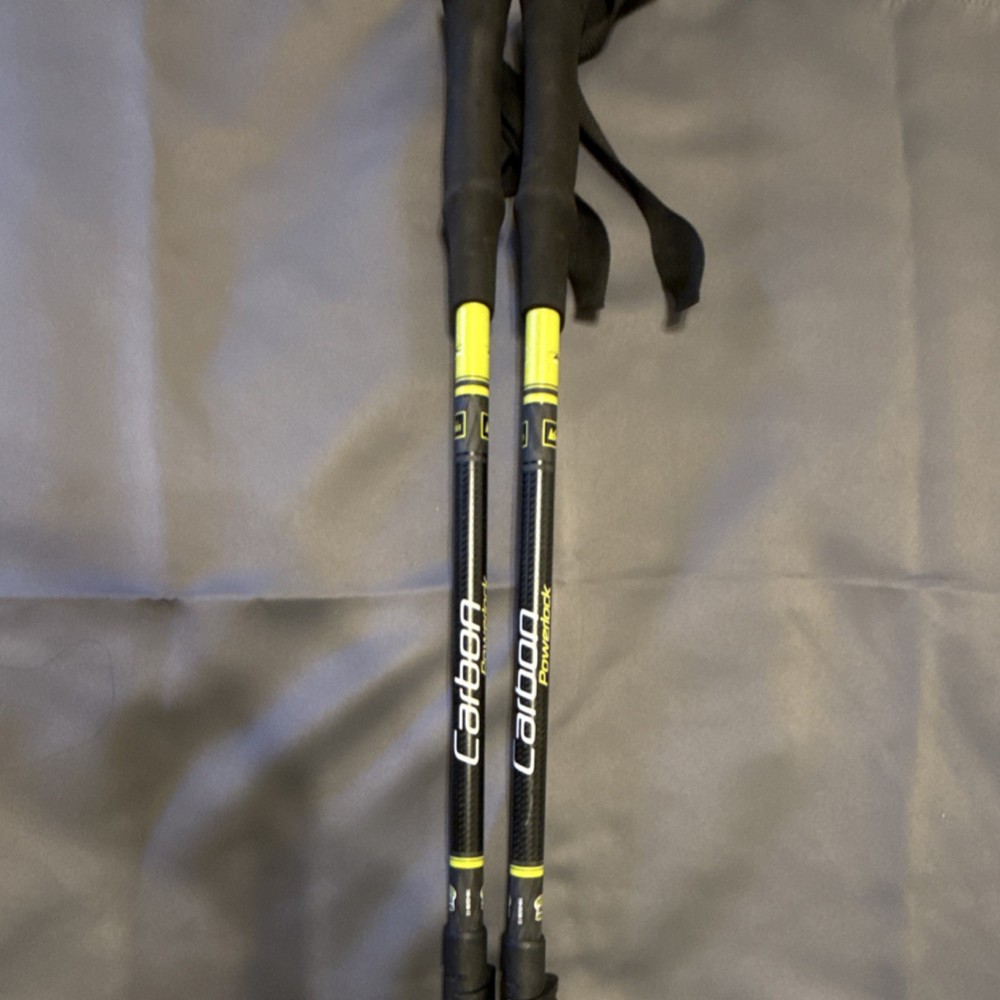 GABEL Carbon Powerlock Trekking Poles Pair Black Yellow Adjustable Foam Grip