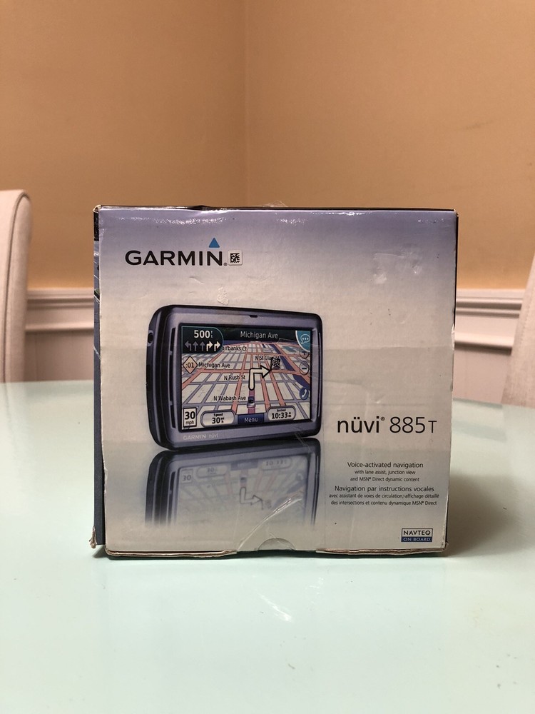 Garmin Nuvi 885T Nav System, Manual, Cig Lighter Cord, Stand, Original Box