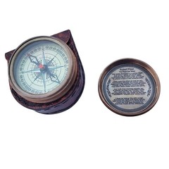Engraved Antique Brass Poem Compass with Leather Case, Birthday Gift for Kids