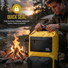 100% Waterproof Roll-Top Dry Bag Backpack with Front Splash-Proof Yellow-black