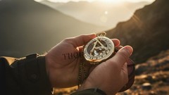 Beautiful Brass Sundial Compass/Brown Leather Case & Chain | Push Open Compass