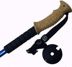 Used 2X Hikker Anti-Shock Hiking Poles Adjustable Walking Trekking Stick Compass