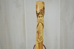 Walking Stick, Mountain Man Carving, Hardwood Hiking Staff, Strong, Made in USA