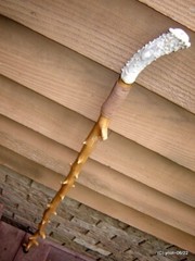 handcrafted WALKING/HIKING STICK spiky apple w/leather Deer Antler Burr Handle