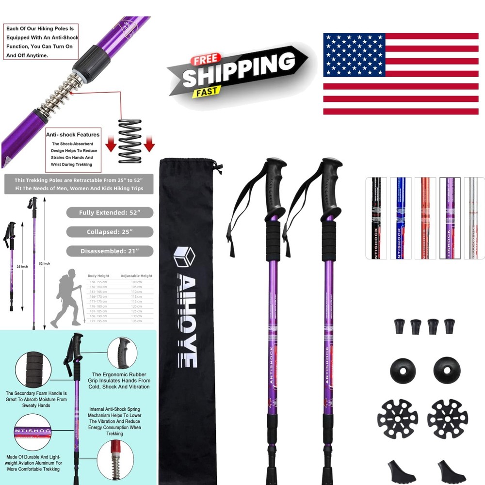 Trekking Walking Poles 2 Pack with Extra Tips Lightweight and Collapsible Design