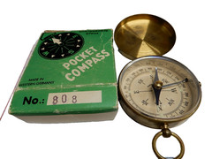 Vintage Pocket Compass Unbreakable Glass Made in Western Germany Box No. 808