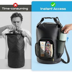 Waterproof Dry Bag with Bottle Holder & Mesh 20L Black – [Wirh Phone Pouch]
