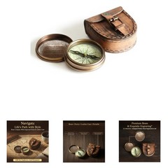 Antiqued Brass Compass with Leather Case Robert Frost Poem Gift for Travelers
