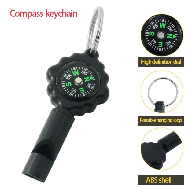 Portable 2-in-1 Whistle Compass Keychain Watch Pocket Outdoor Camping Hiking