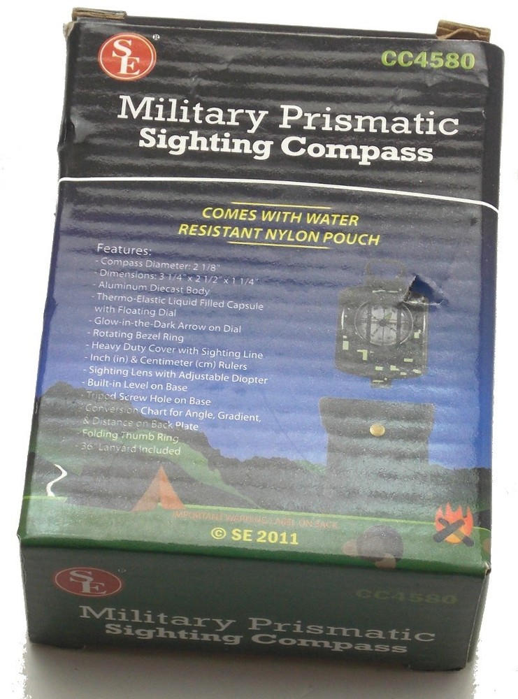 SE Military Lensatic Prismatic Sighting Compass CC4580 With Pouch NEW in Box