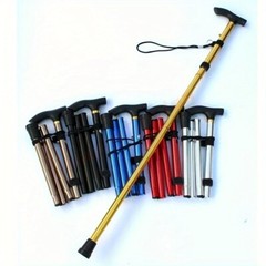 Folding Four-section Aluminum Alloy Trekking Pole Cane Golden Adjustable Height