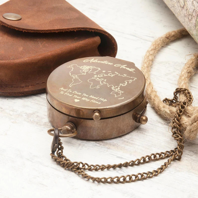 Personalized Photo Engraved Compass, Custom Husband Gift, Copper Anniversary Kee