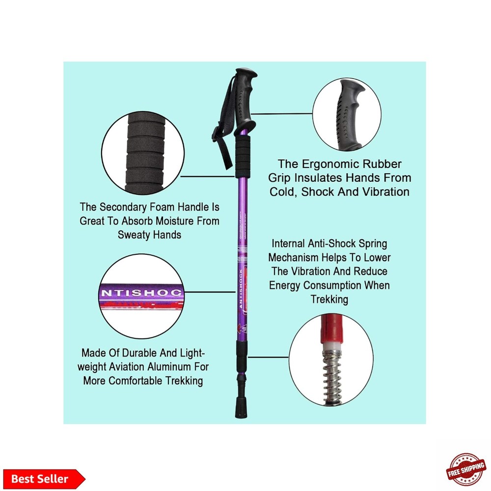 Hiking Trekking Poles, 2 Pack Collapsible, Lightweight, Anti Shock, Walking S…