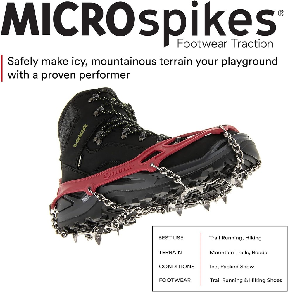 Kahtoola MICROspikes -snow, ice, trail hiking crampons – RED, XL