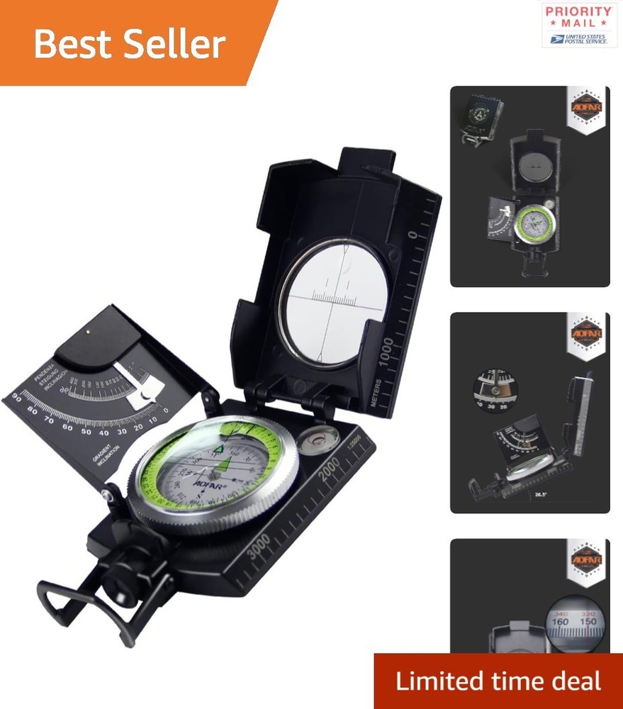 Lensatic Sighting Compass Waterproof Adjustable Prism for Outdoor Activities