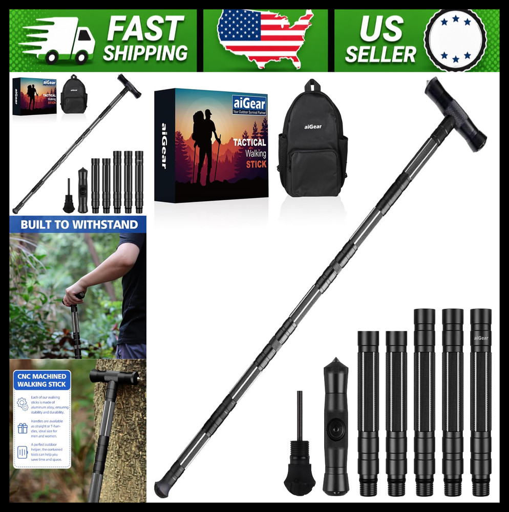 G2 Tactical Hiking Stick 5-Section Heavy Duty Walking Staff with Survival Kit