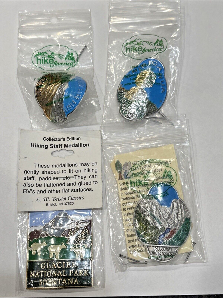 Lot of 4 Hike America Walking Stick Badges Mounts: Colorado Kings Canyon Glacier