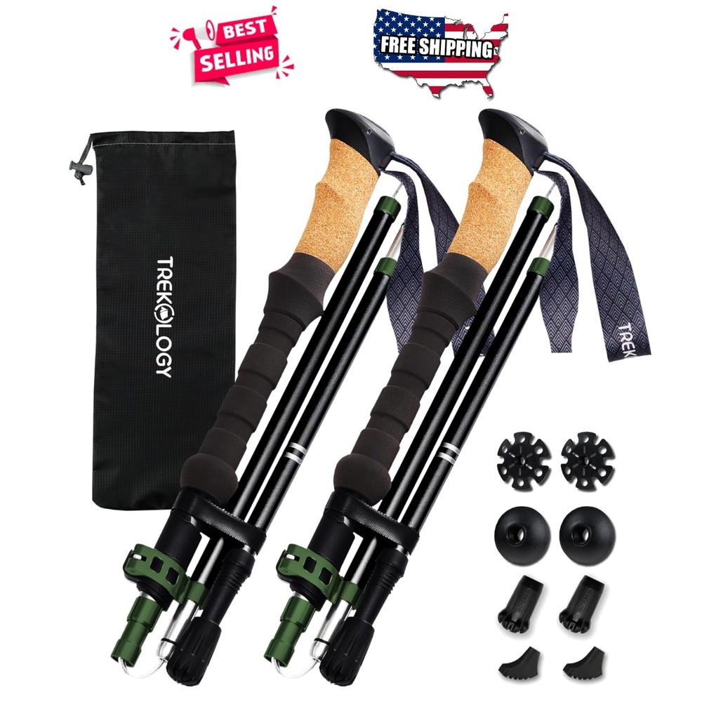 Trekking Poles Lightweight Folding Adjustable Aluminum Cork Grip Hiking Stick…