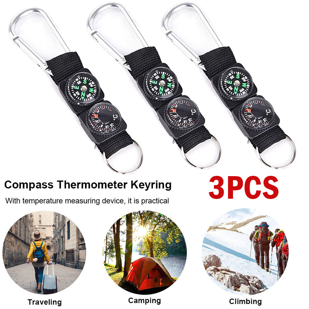 3PCS Mini Compass Keychain Survival Portable Hiking Carabiner Ring Camping