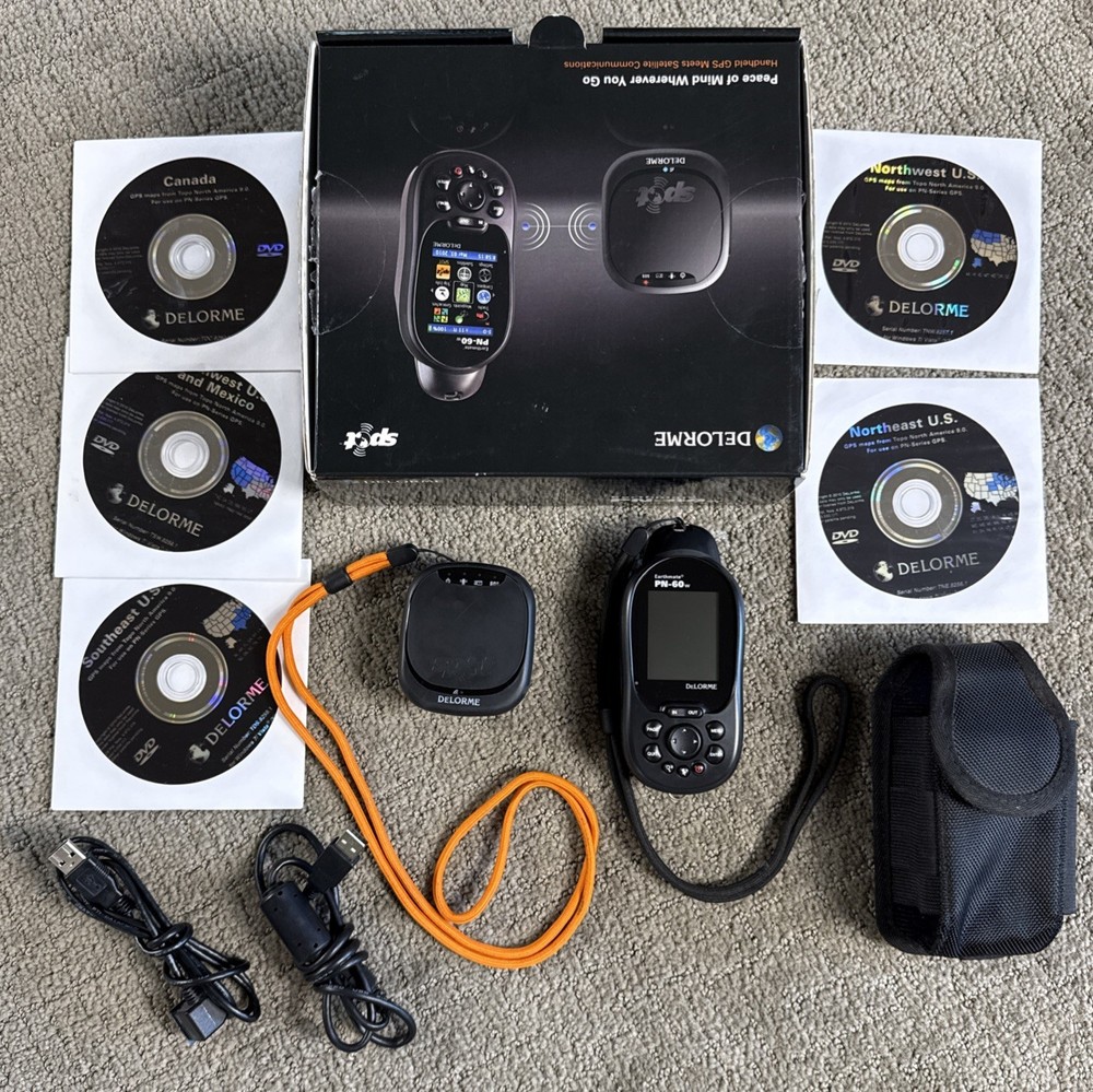 DeLorme Earthmate PN-60w Handheld w SPOT 5 DVD Maps Case Cords In Original Box