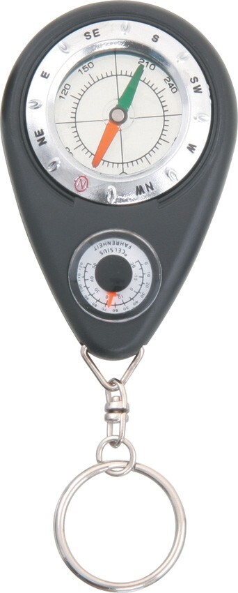 Compass/Thermometer With Fahrenheit And Celcius 2.75″ Includes Keychain Keyring