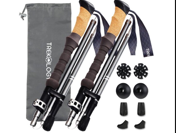 TREKOLOGY Trekking Poles Collapsible Nordic Hiking Poles Cork Handle 2pc