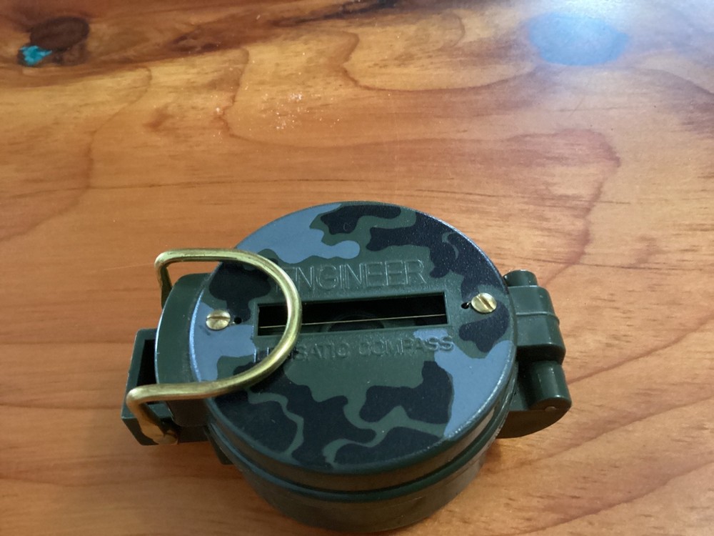 Vintage Engineer Directional Lensatic Compass With Magnifier CAMOUFLAGE GREEN
