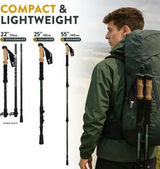 100% Carbon Fiber Adjustable Trekking Poles – Comfort Cork & EVA Foam Grips