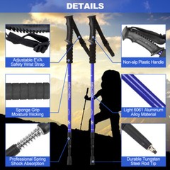 Pair of 2 Trekking Poles Telescopic Walking Hiking Sticks Adjustable Alpenstock