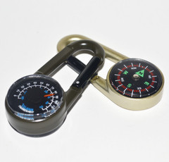 New Hiking Camping Hook Keychain Compass Thermometer Alloy Double Sided