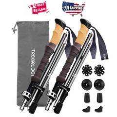 Trekking Poles Collapsible Aluminum Walking Sticks Cork Handle 130cm Adjustable