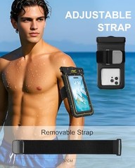 2-in-1 Waterproof Phone Pouch & Phone Armband Floating, Underwater Water Black