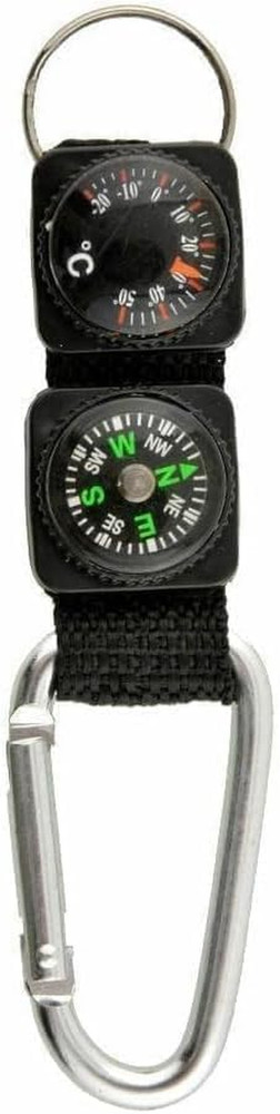 Black Carabiner Key Chain Compass Thermometer Metal Camping Outdoor Gadgets Hiki