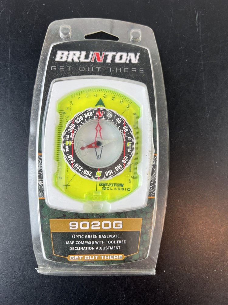 Brunton Map Compass 9020G with Optic Green Baseplate Declination Adjustment. NEW