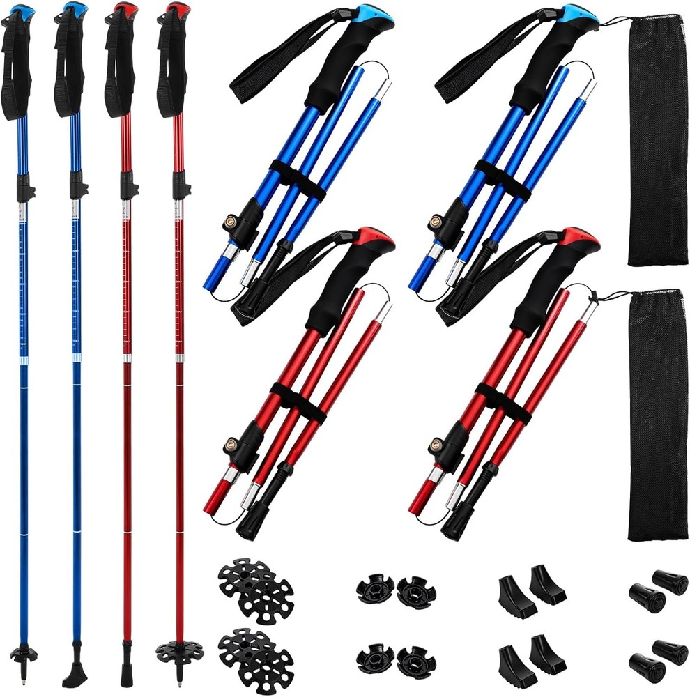 Lightweight Adjustable Aluminum Trekking Poles Set 4 Pcs