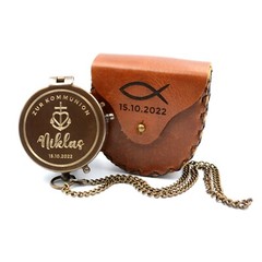 Compass Engraved Leather Case Personalised Compass Christening Gift V3