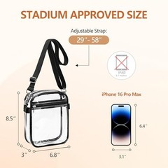 Clear Bag for Stadium Events, Clear Purse with Removable Strap, Black Strap