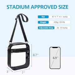 Clear Bag for Stadium Events Clear Purse Transparent Handbag for Sports Black