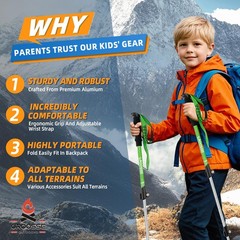 Lightweight Collapsible Kids Hiking Poles – Retractable 20″, Green