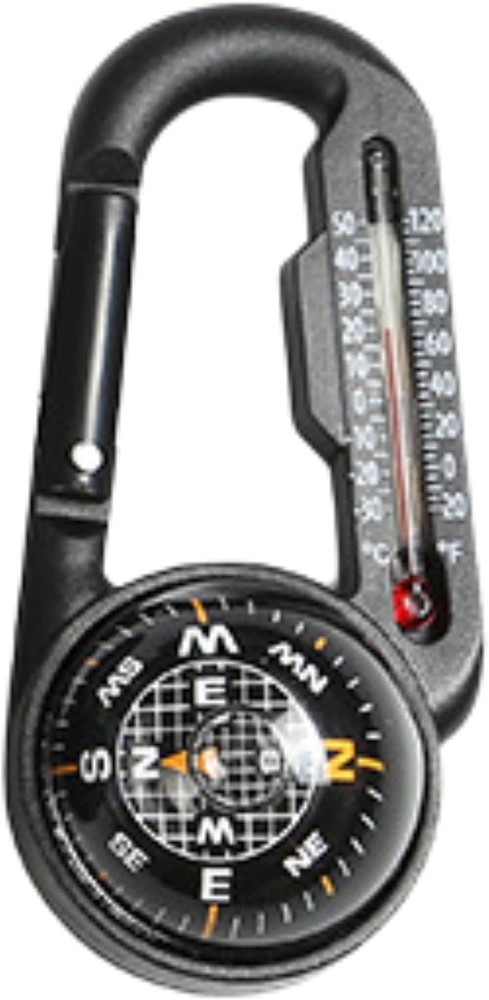 Carabiner Compass W/ Thermometer 4 x 3.5 inches Black Handheld Navigation Tool