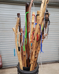 CUSTOM CEDAR STICKS TREK HIKE CAMP PARACORD OR LEATHER WRAP OR LANYARD+COMPASS