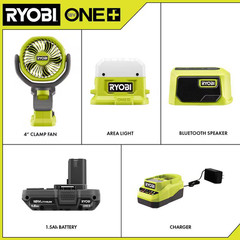 ONE+ 18V Cordless 3-Tool Campers Kit with Area Light, Bluetooth Speaker, 4 In. C