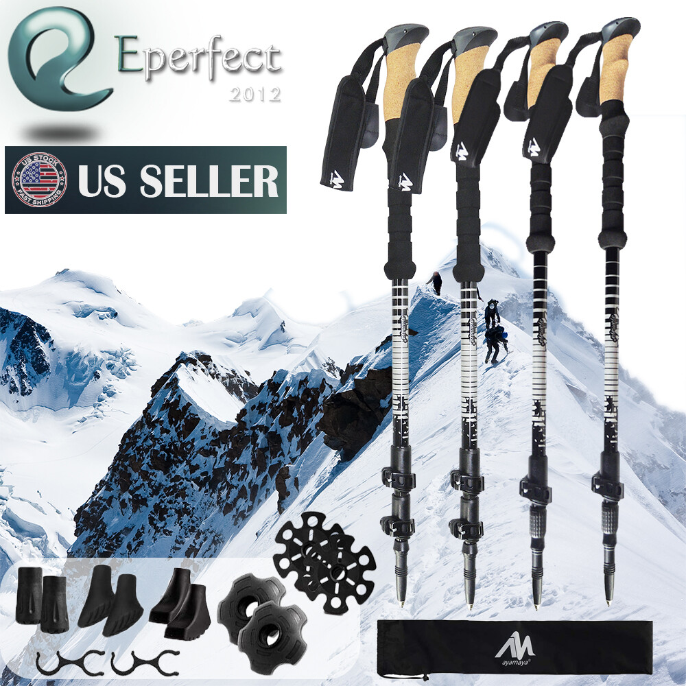 1 Pair Trekking Poles Walking Hiking Sticks Anti-shock Collapsible Alpenstock