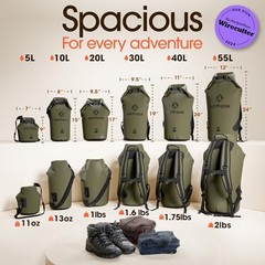 Waterproof Dry Bag – Roll Top Waterproof Backpack Sack Keeps 55L Forest Green