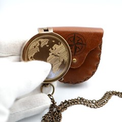 Compass Engraved Leather Case Personalised Compass Christening Gift V5