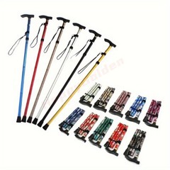 Folding Four-section Aluminum Alloy Trekking Pole Cane Golden Adjustable Height