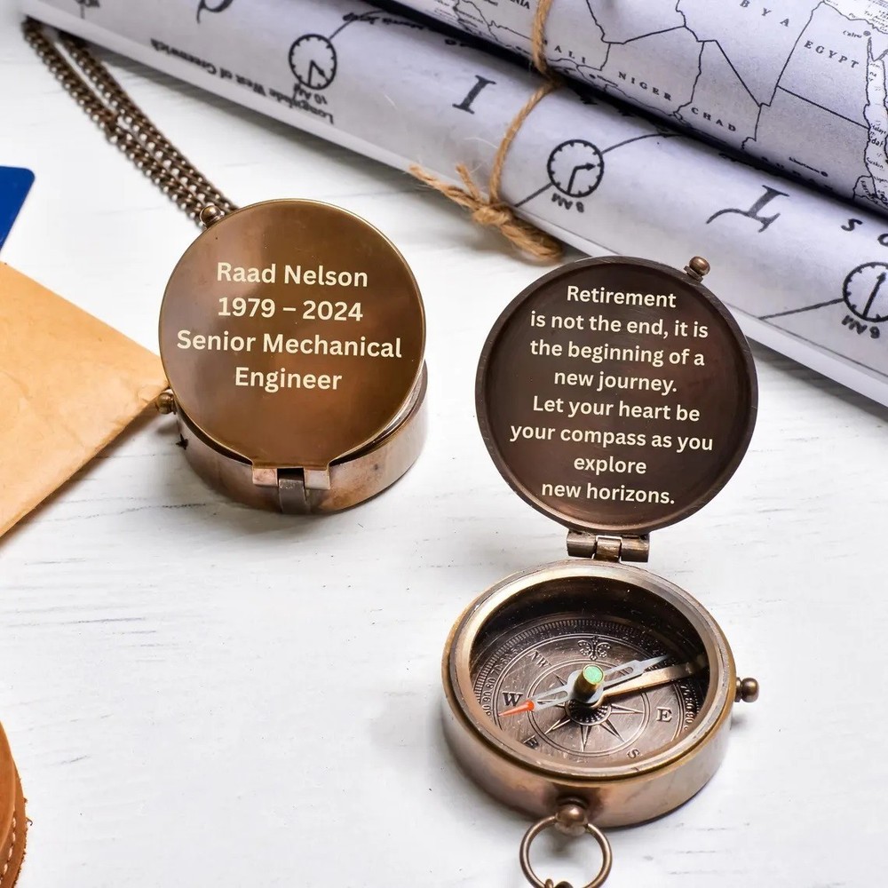 Retirement Gift Engraved Compass – Personalized Working Brass Compass Keepsake