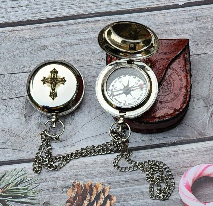 Personalized Brass Compass with Nickel Finish – Silver Color, Gifts for Men