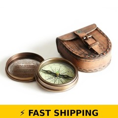 Wind & Weather Antiqued Brass Poem Compass with Leather Case